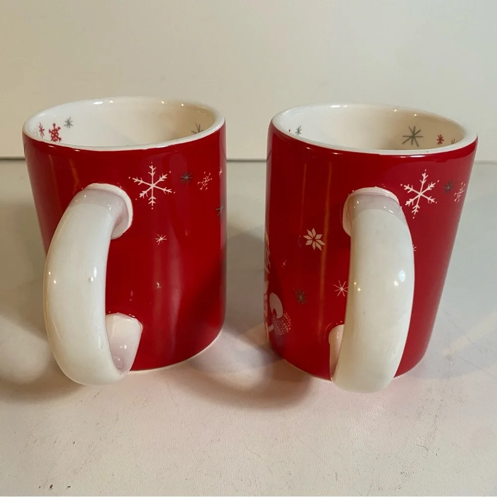 Set Of 2 Small Sur La Table Snowman & Reindeer Mugs 3.25” Height